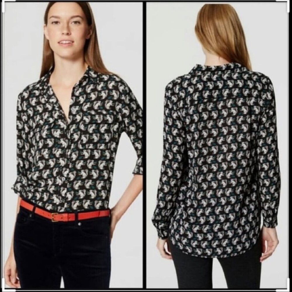 Ann Taylor Loft Squirrel Print Blouse